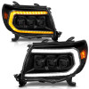ANZO 05-11 Toyota Tacoma Full LED Projector Headlights White DRL/Init/SeqSig Black - Pair
