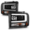 ANZO 99-04 Ford F250/F350/F450/Excursion (excl 99) Projector Headlights - w/ Light Bar Black Housing