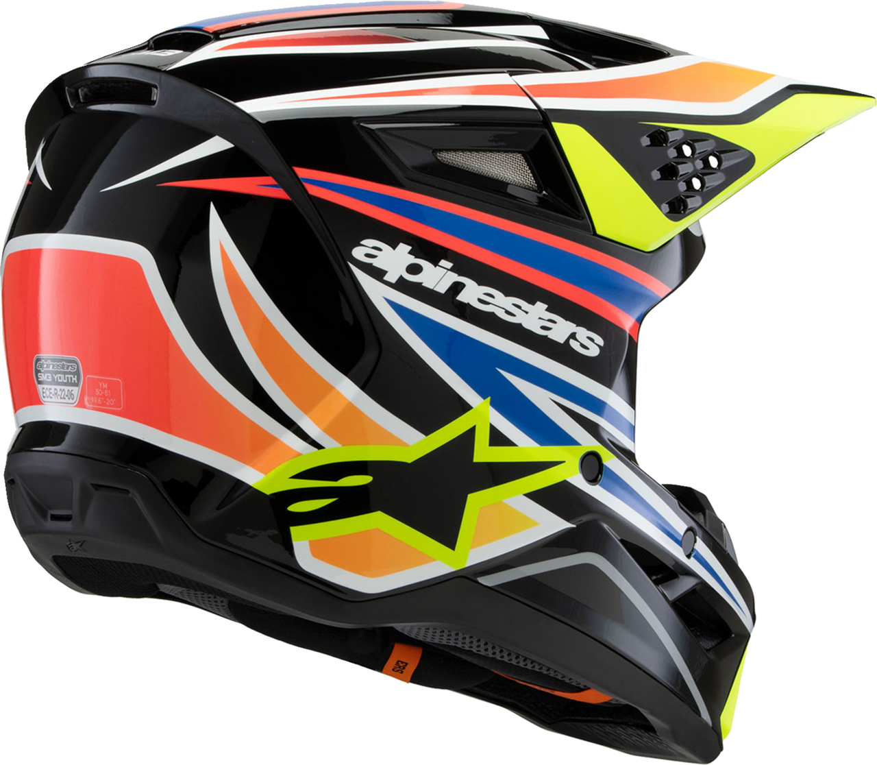 ALPINESTARS Youth SM3 Helmet - Wurx - Gloss Black/Yellow Fluo/Blue/Red Large 8302025-1574-YL
