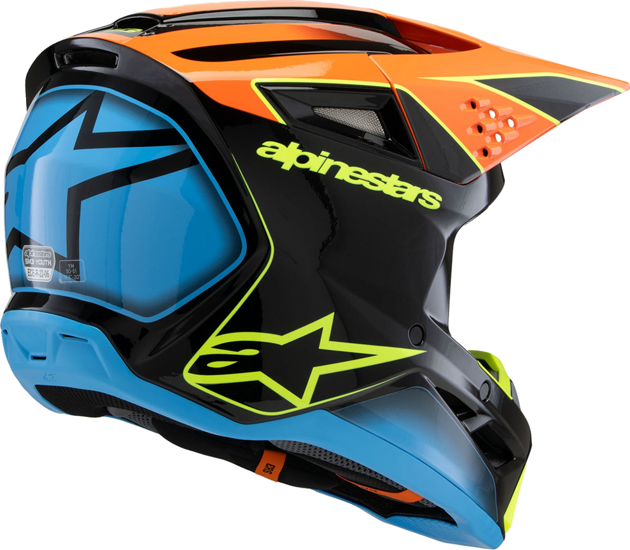 ALPINESTARS Youth SM3 Helmet - Fray - Gloss Black/Orange/Yellow Fluo - Small 8301625-1455-YS