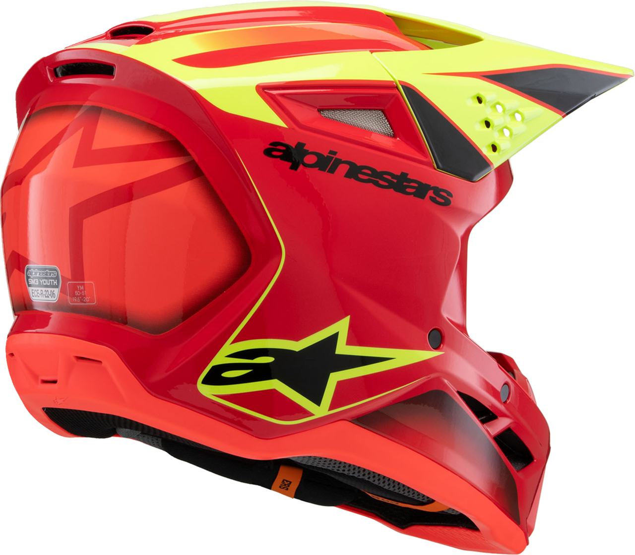 ALPINESTARS Youth SM3 Helmet - Fray - Gloss Red/Yellow Fluo/Black - Small 8301625-3051-YS