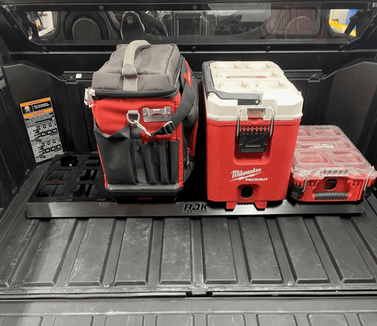 Polaris Xpedition Packout Mount by AJK Offroad with 3 Milwaukee Kits installed including the cooler