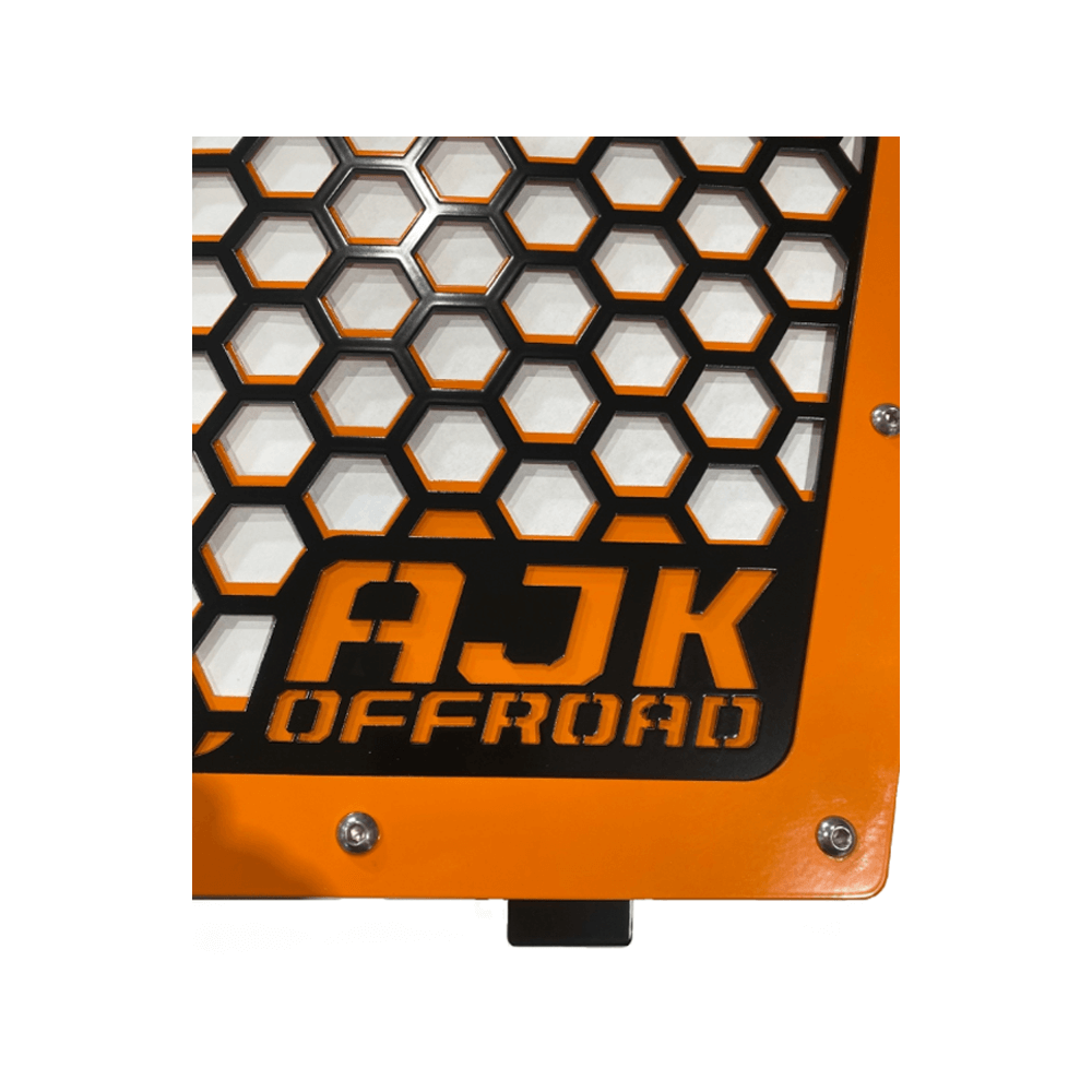 Kawasaki KRX Front Grill by AJK Offroad Close Up of Logo