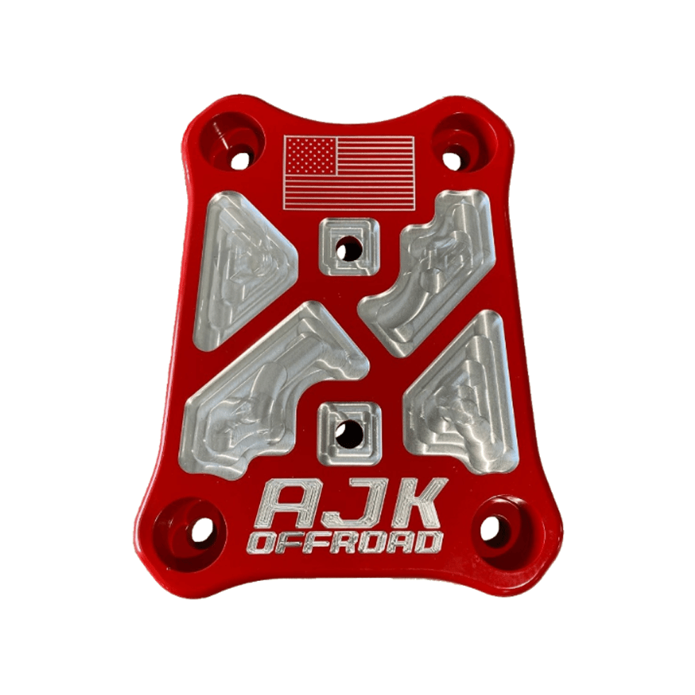 Polaris Pro R / Turbo R Billet Radius Rod Plate / Pull Plate  AJK Offroad Close Up of Product in Red with No Pull