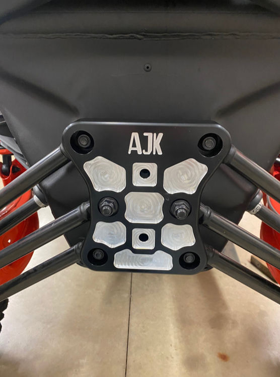 Can-Am X3 Billet Aluminum Radius Rod Plate by AJK Offroad Straight View Installed with No Hook