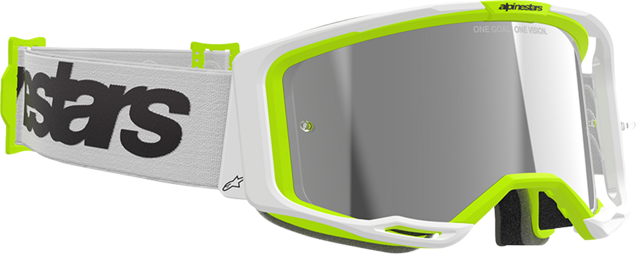 ALPINESTARS GOGGLES Vision 8 Goggle - Wordmark - White/Yellow Fluo - Silver Mirror Lens 5101325-2501