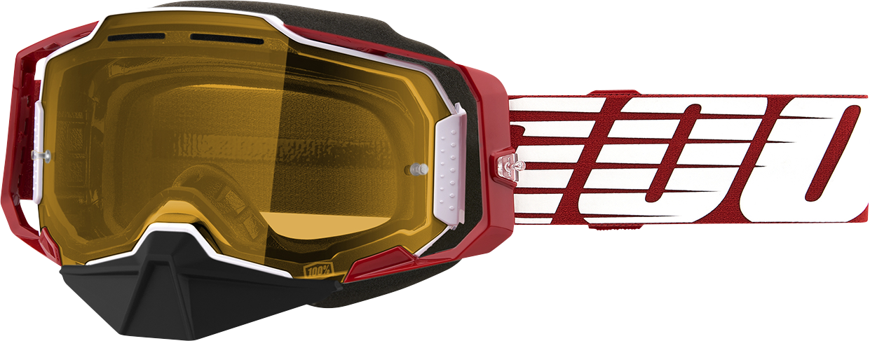 100% Armega Snow Goggle - Oversized Deep Red - Yellow Lens 50007-00006