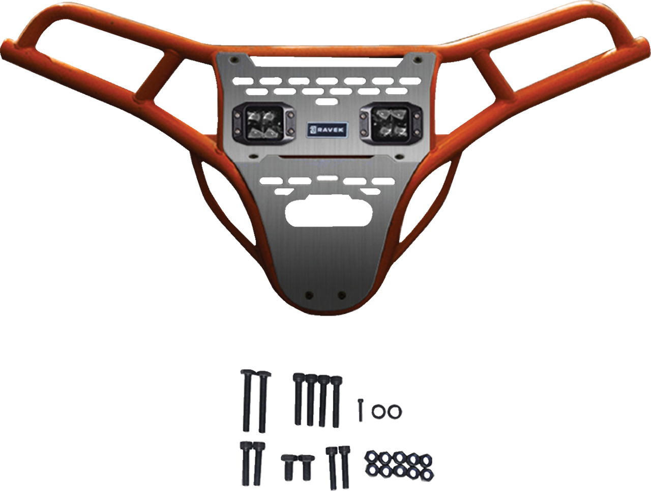 RAVEK Front Bumper/Skid Plate with White Lights - Orange - RZR XP 1000 64-317ORL