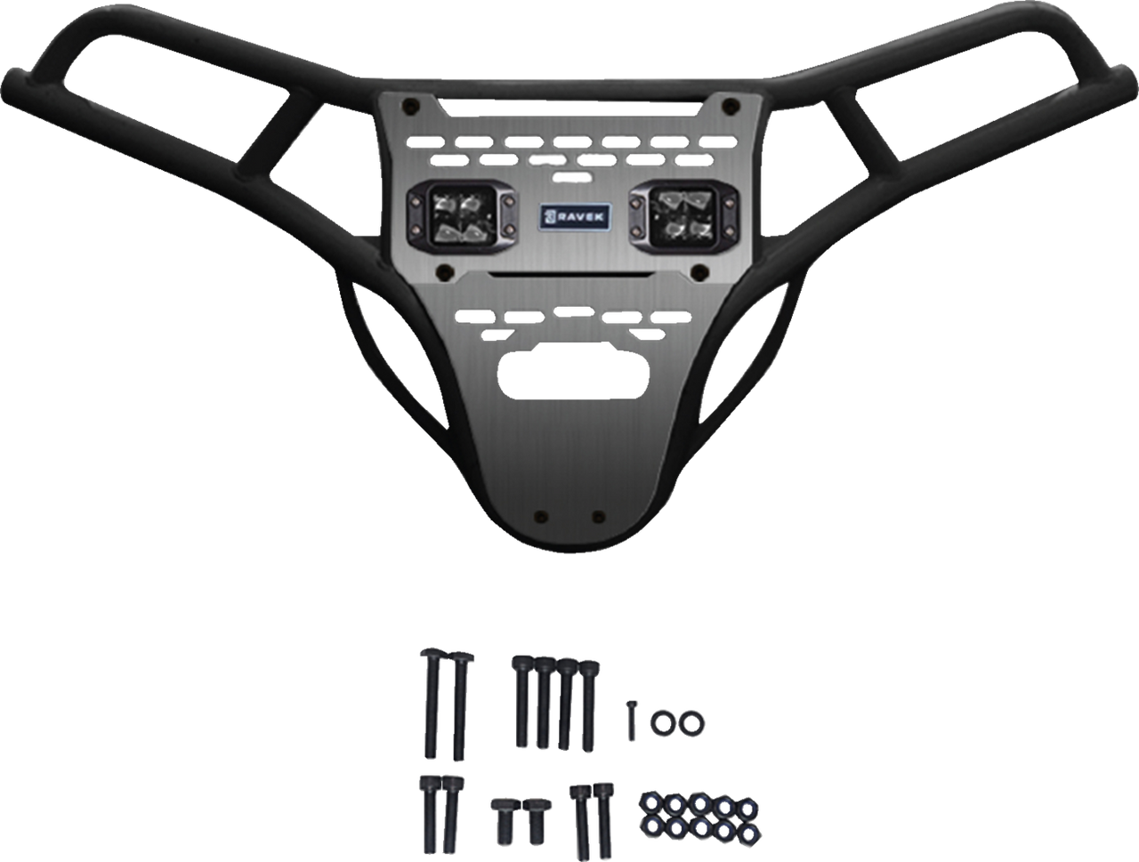 RAVEK Front Bumper/Skid Plate with White Lights - Black - RZR XP 1000 64-317BKL