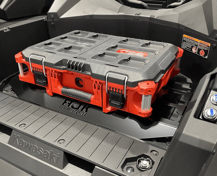 Kawasaki KRX Packout Mount 1.5 by AJK Offroad right side view of large kit installed