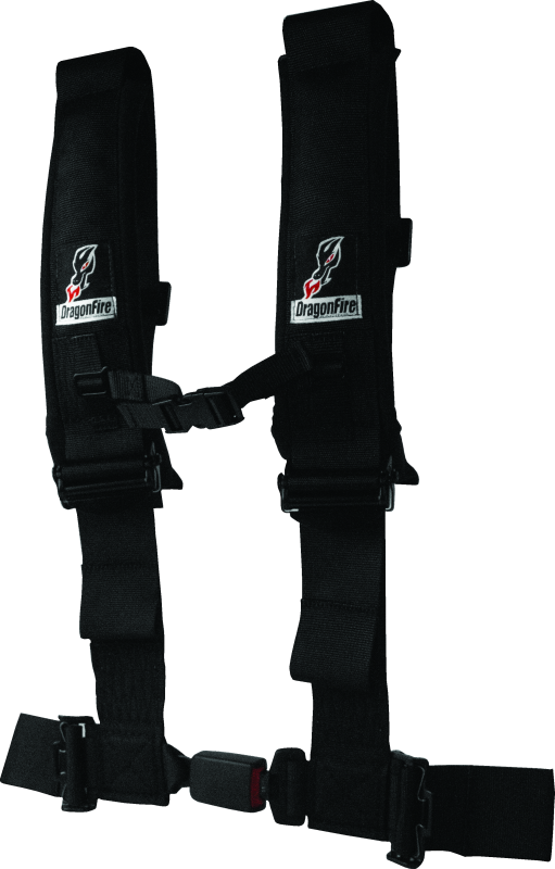DragonFire Racing Harness H-Style- 4-Point- EZ-Adjust- 3in Buckle- Black