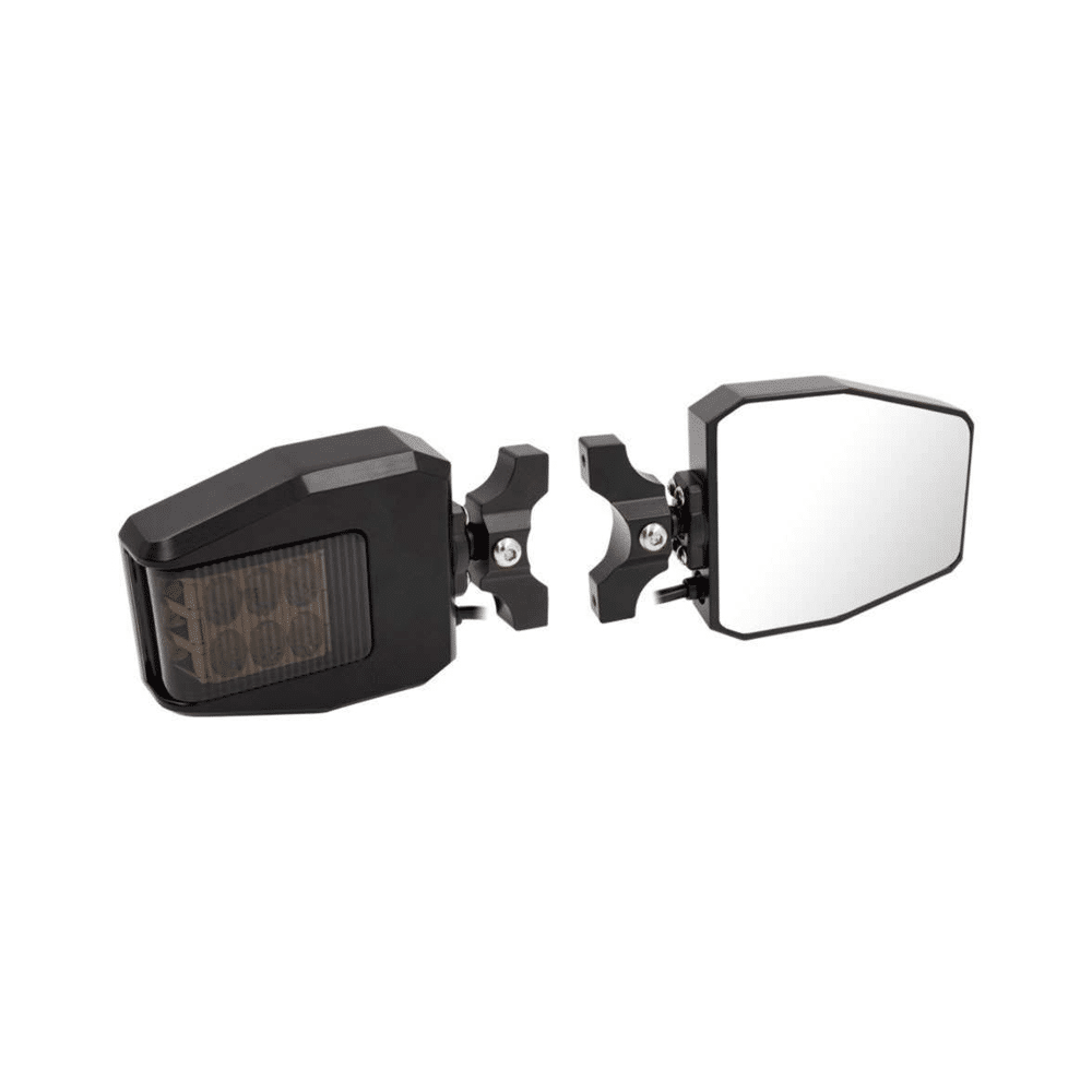LED Side Mirrors from AJK Offroad by Metra Powersports One Mirror Front View, One Mirror Back View 