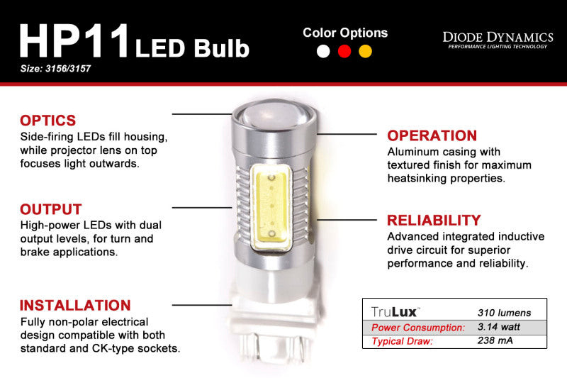 Diode Dynamics 3157 LED Bulb HP11 LED - Amber (Single)