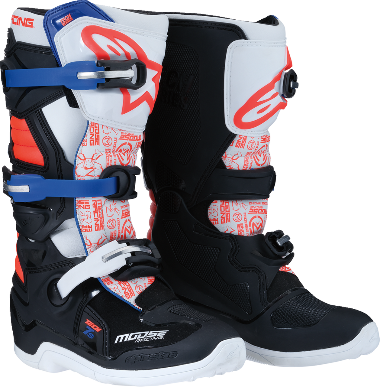MOOSE OFFROAD Youth Tech 7S Boots - Black/White/Red/Blue - US 4 0215024-1297-4