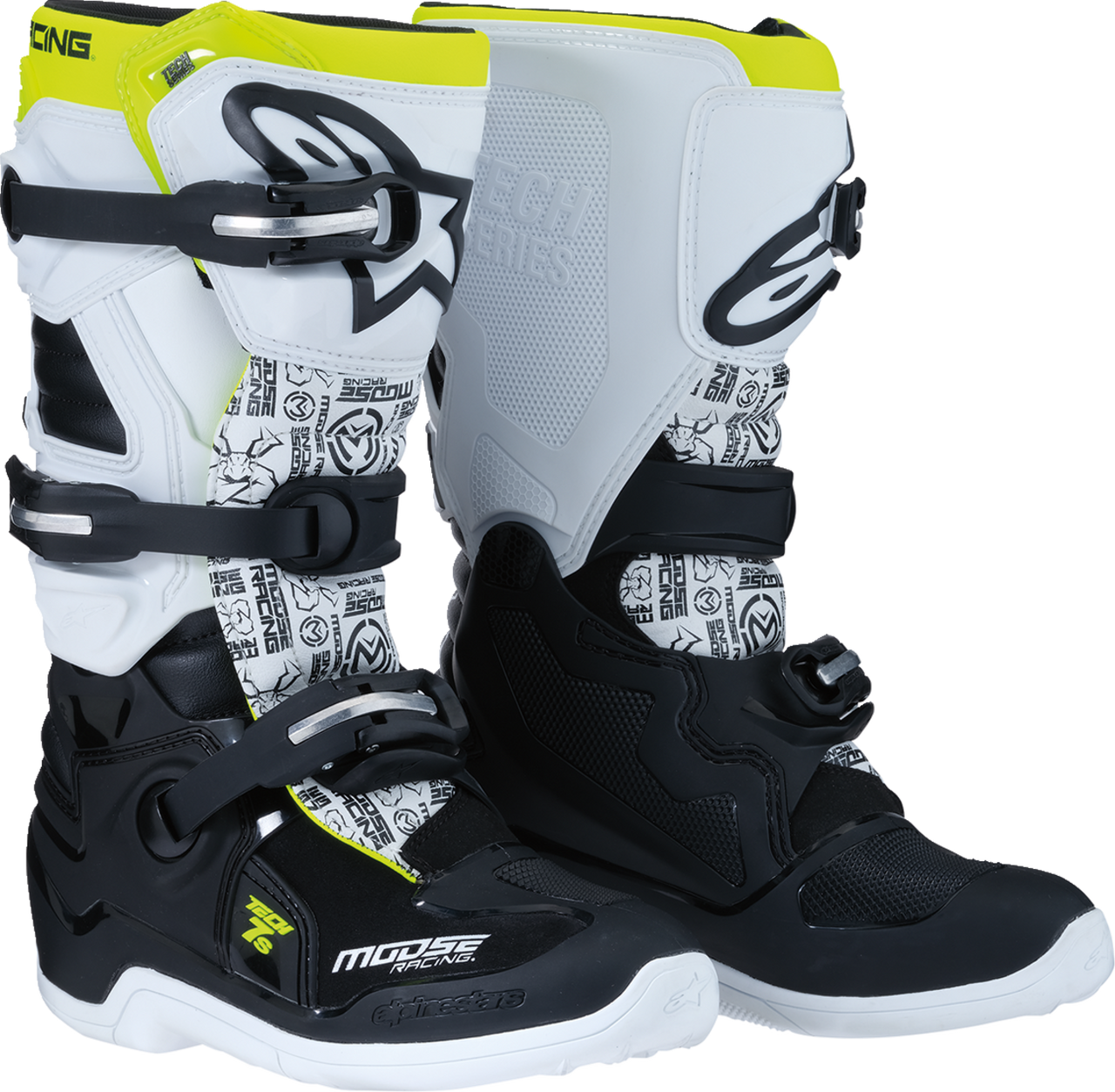 MOOSE OFFROAD Youth Tech 7S Boots - Black/White/Yellow - US 2 0215024-125-2