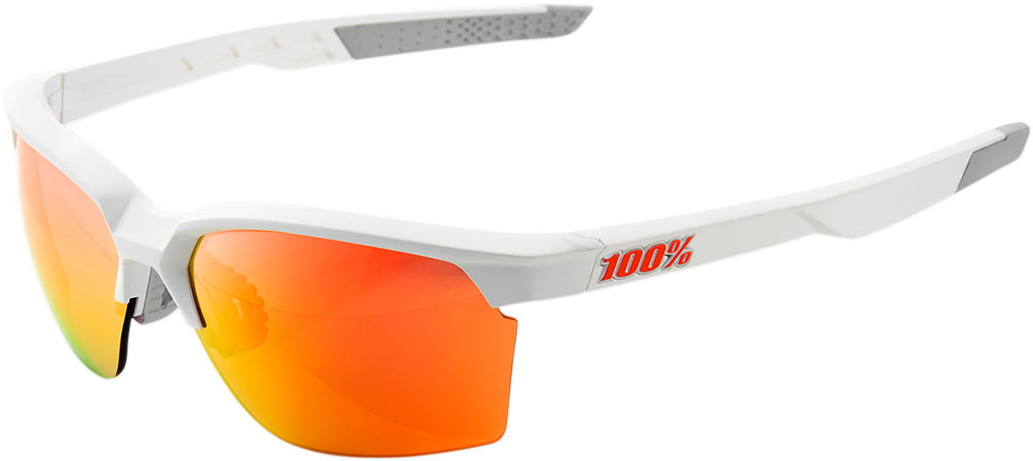 100% Sportcoupe Sunglasses - Soft Tact White - HiPER Red Multilayer Mirror Lens 61020-000-43