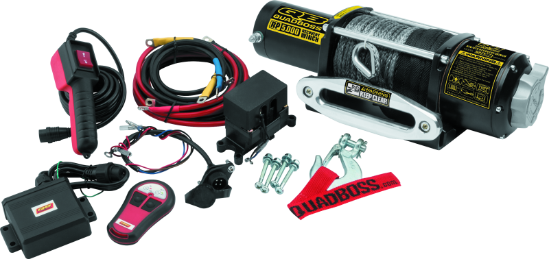 QuadBoss Winch Kit - 50ft Synthetic Rope - 3.8hp - Hawse Fairlead - Wireless Remote - 5000lb