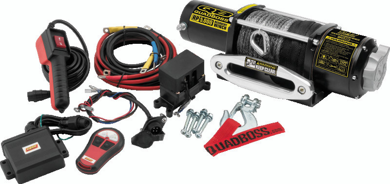 QuadBoss Winch Kit - 50ft Synthetic Rope - 3.8hp - Hawse Fairlead - Wireless Remote - 5000lb