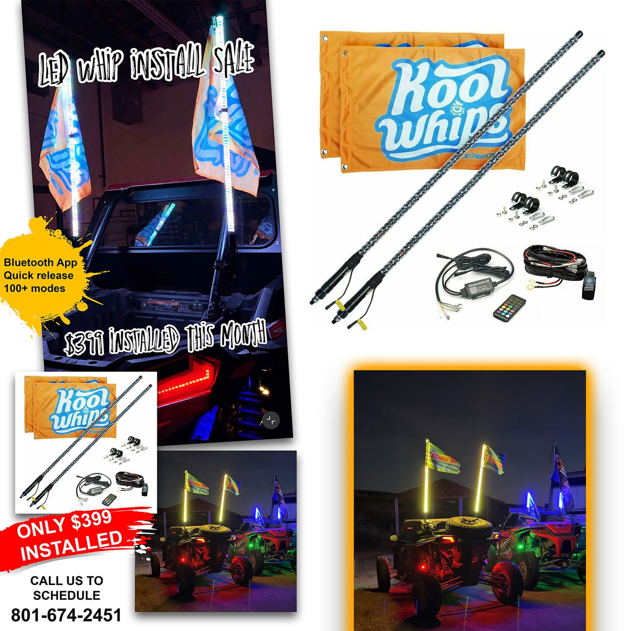 Install 4ft Kool Whips LED Whips V2 (Pair)