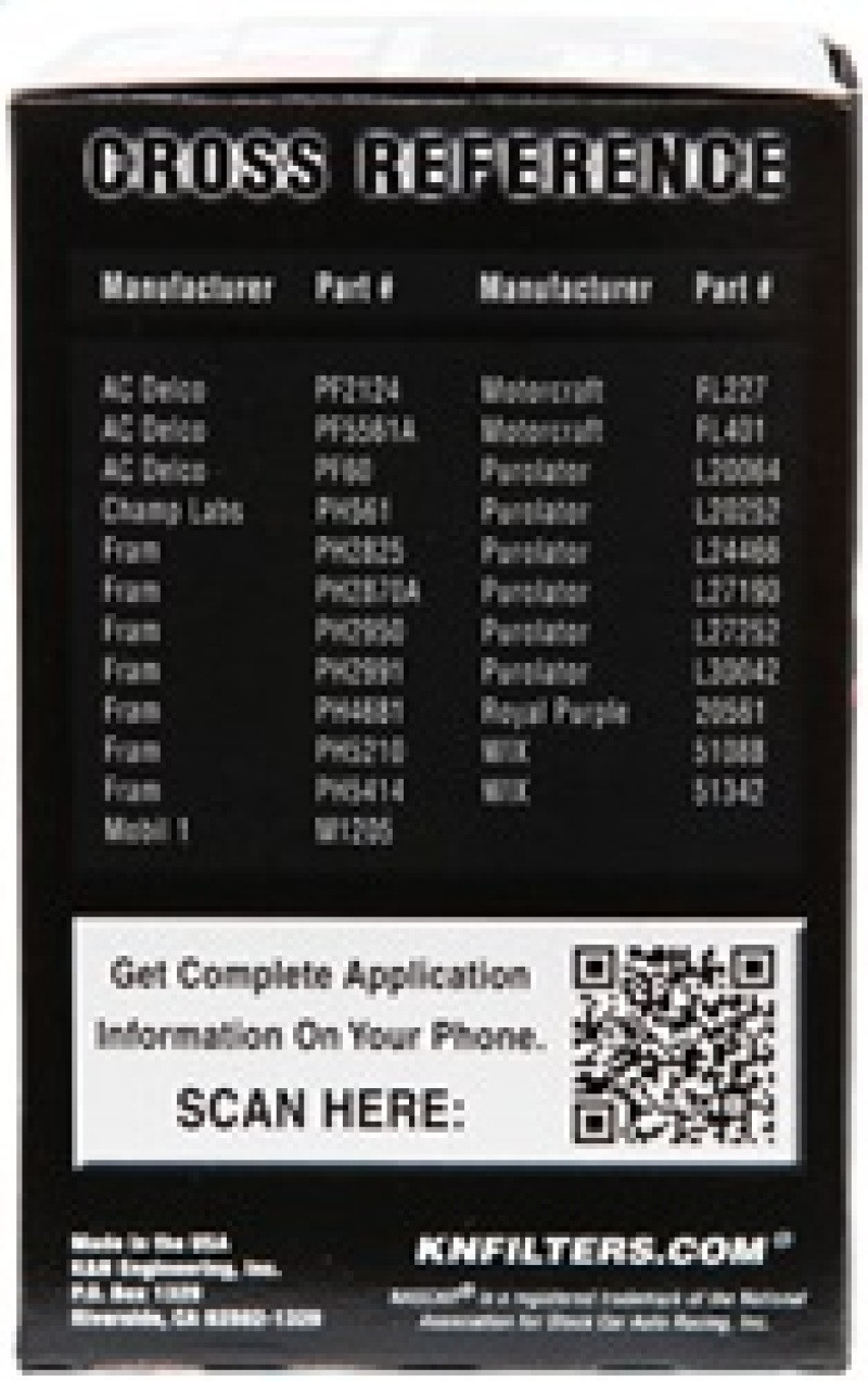 K&N Oil Filter for Nissan/Ford/Toyota/Audi/Chevy/Subaru/VW/Porsche/BMW 3in OD x 5.063in H