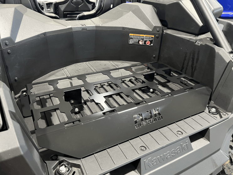 Kawasaki KRX Packout Mount - Subwoofer Compatible by AJK Offroad empty mount installed with no kits left side view