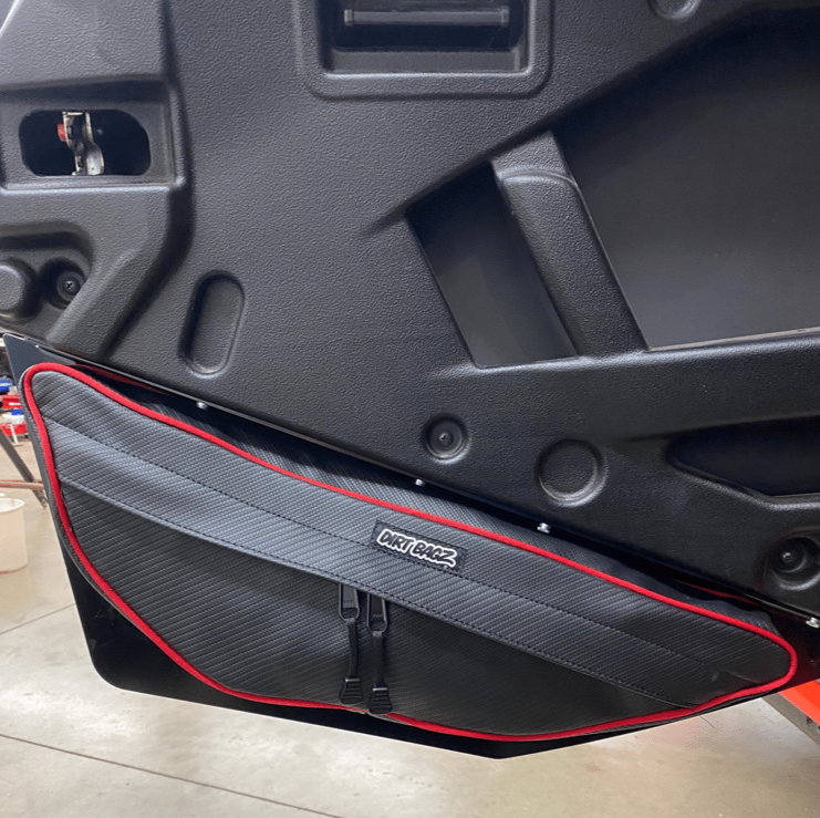 Honda Talon Door Bags by AJK Offroad Red Stripe Bags Installed on Rear Door
