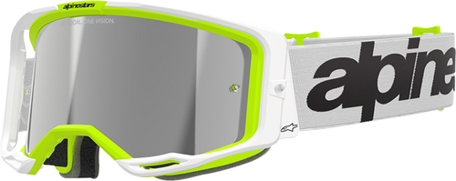 ALPINESTARS GOGGLES Vision 8 Goggle - Wordmark - White/Yellow Fluo - Silver Mirror Lens 5101325-2501