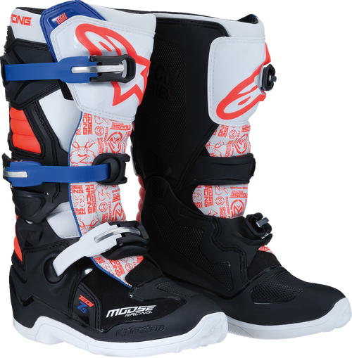 MOOSE OFFROAD Youth Tech 7S Boots - Black/White/Red/Blue - US 6 0215024-1297-6