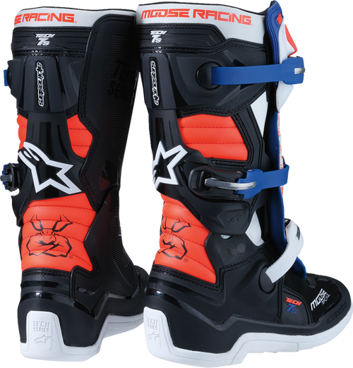 MOOSE OFFROAD Youth Tech 7S Boots - Black/White/Red/Blue - US 4 0215024-1297-4