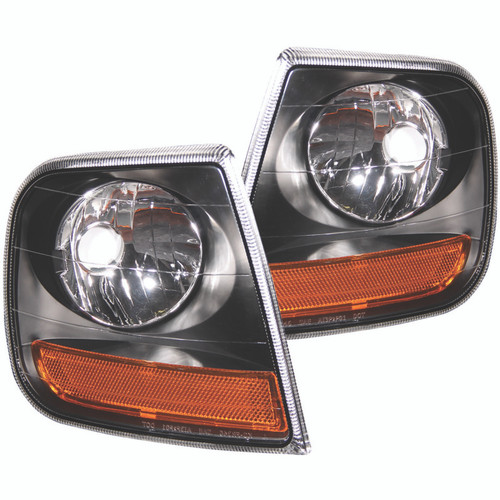 ANZO Corner Lights 1997-2003 Ford F-150 Harley-Davidson Style Corner Lights Black w/ Amber Reflector
