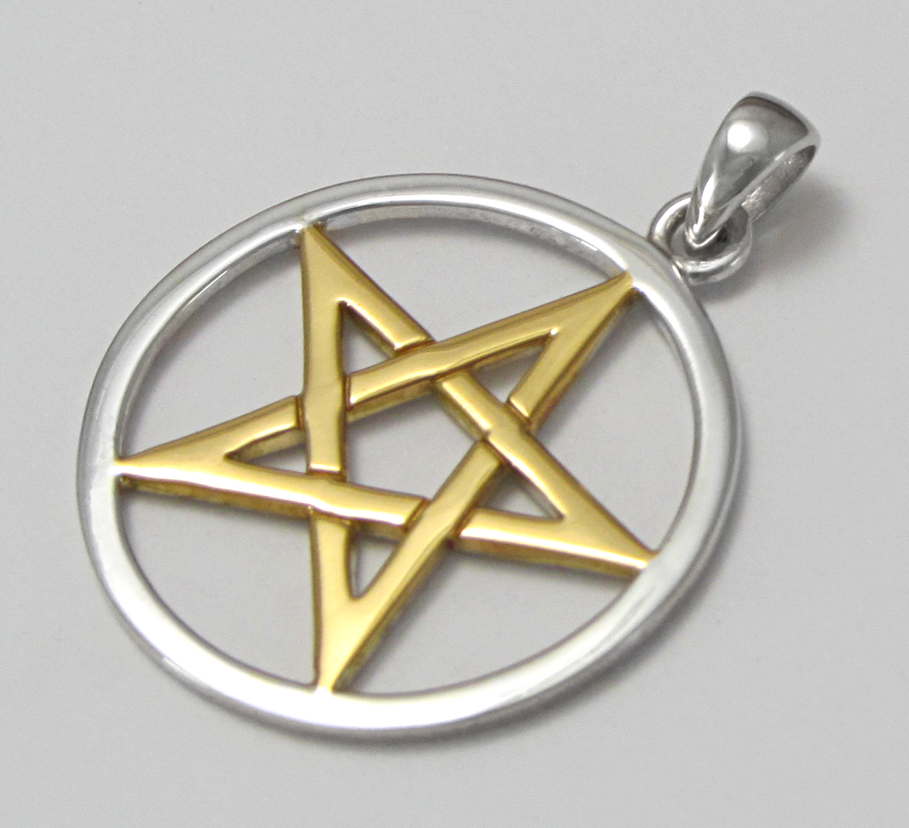 Large Sterling Silver Gold Plated Pentacle Pendant