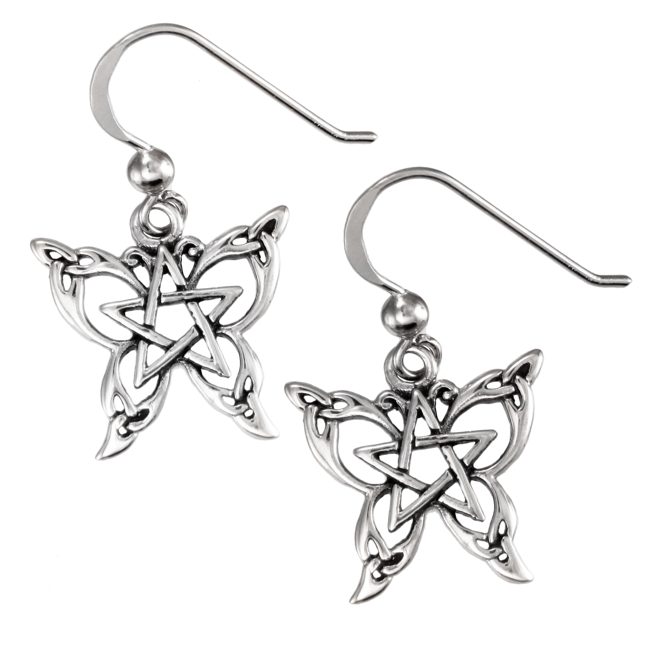 Sterling Silver Butterfly Pentacle Pentagram Earrings Pagan Wiccan Jewelry