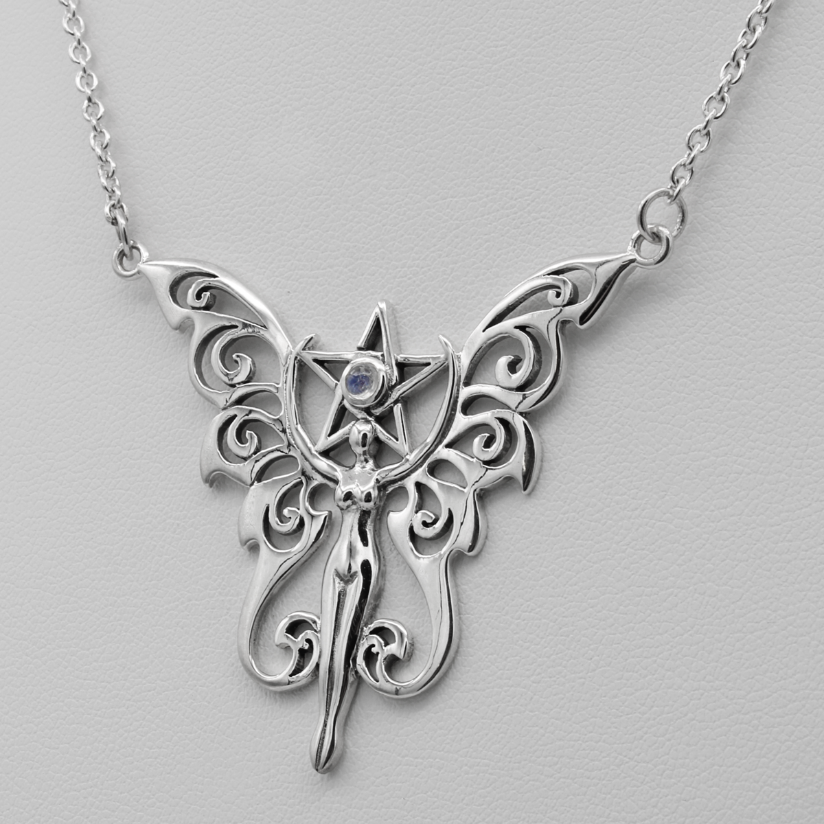 Sterling Silver Faerie Pentacle Pentagram Necklace Rainbow 