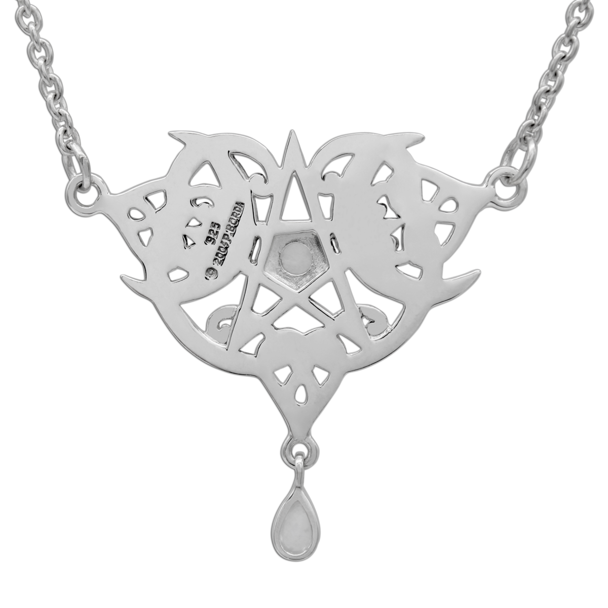 Sterling Silver Heart Pentacle Pentagram Necklace Rainbow 