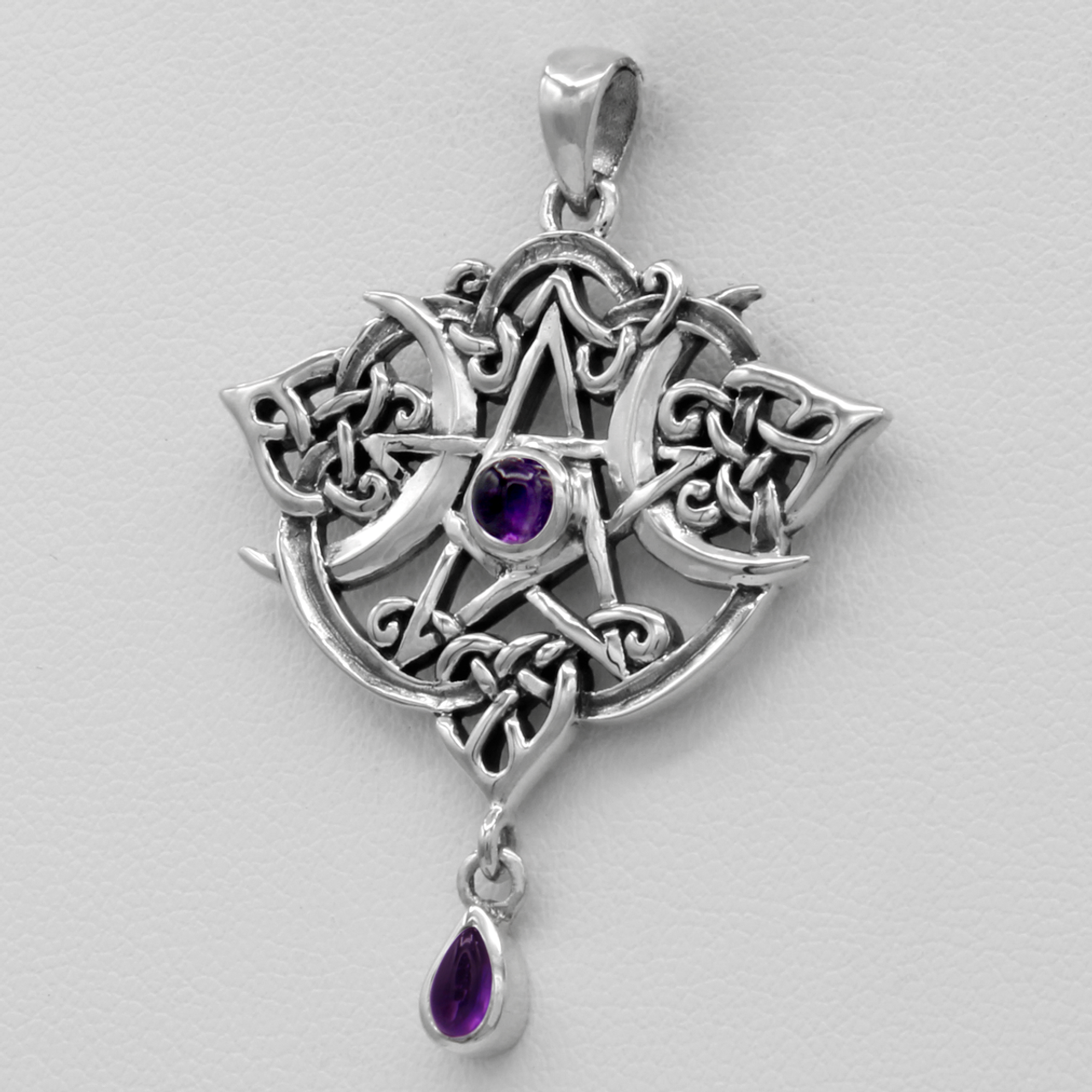 Sterling Silver Heart Pentacle Pendant Amethyst