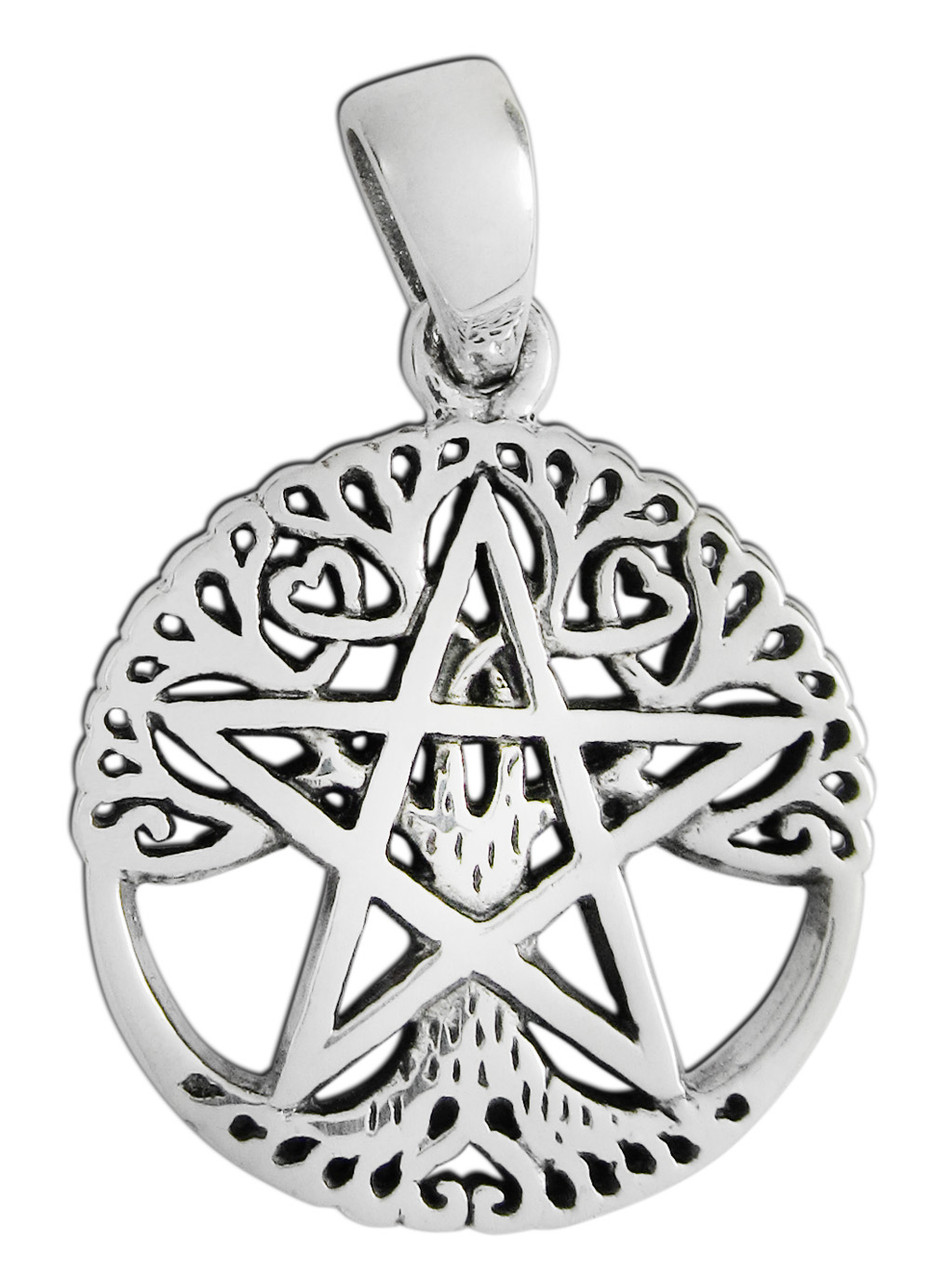 Sterling Silver Small Cut Out Tree Pentacle Pentagram Pendant ...