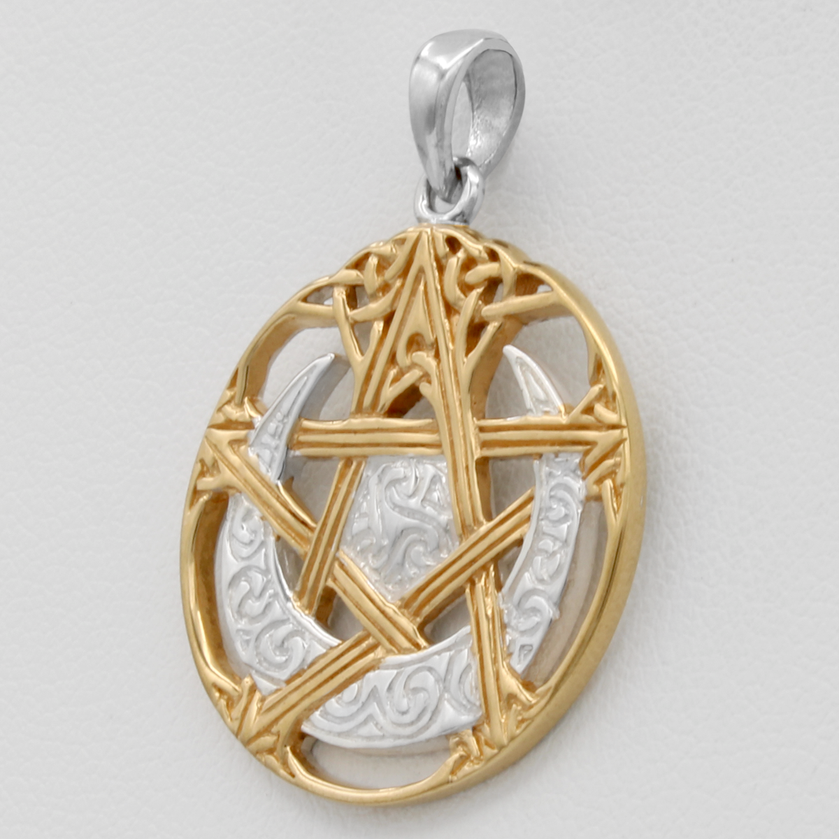 Sterling Silver Cut Out Moon Pentacle Pentagram Pendant Vermeil 