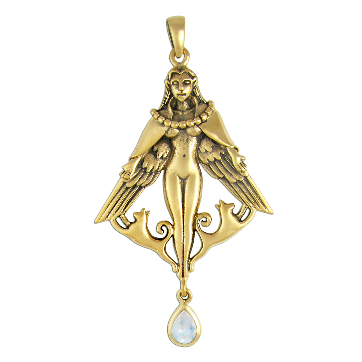 Bronze Freya Pendant with Moonstone Norse Goddess Asatru Jewelry
