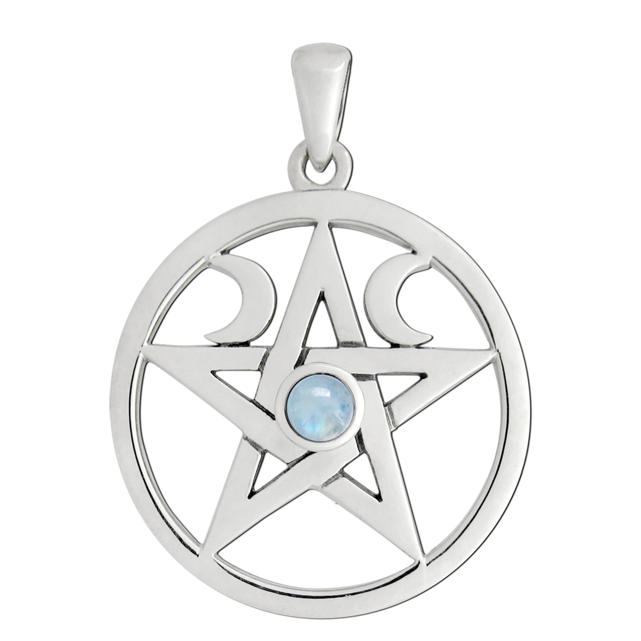 Sterling Silver Rainbow Moonstone Pentacle Pendant