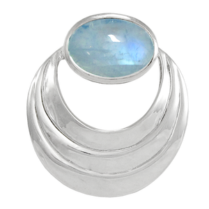 Sterling Silver Art Deco Crescent Moon Pendant with Rainbow Moonstone Sterling Silver Art Deco Crescent Moon Pendant with Rainbow Moonstone