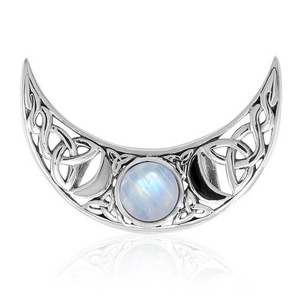 Sterling Silver Celtic Crescent Moon Phase Pendant with Rainbow Moonstone Sterling Silver Celtic Crescent Moon Phase Pendant with Rainbow Moonstone