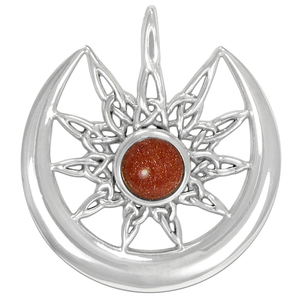 Sterling Silver Sun Burst and Crescent Moon with Goldstone Sterling Silver Sun Burst and Crescent Moon with Goldstone