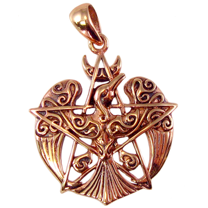 Copper Crescent Raven Pentacle Pendant