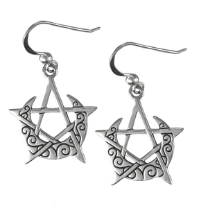 Sterling Silver Crescent Moon Pentacle Earrings Sterling Silver Crescent Moon Pentacle Earrings