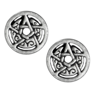 Silver Crescent Moon Pentacle Circle Stud Earrings Silver Crescent Moon Pentacle Circle Stud Earrings