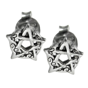 Sterling Silver Crescent Moon Pentacle Stud Earrings Sterling Silver Crescent Moon Pentacle Stud Earrings