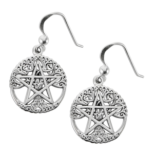 Sterling Silver Cut Tree Pentacle Earrings Sterling Silver Cut Tree Pentacle Earrings