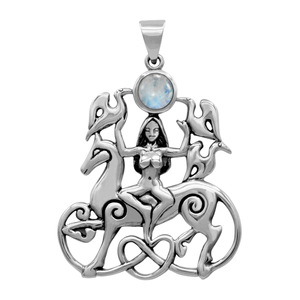 Sterling Silver Rhiannon Pendant with Rainbow Moonstone Sterling Silver Rhiannon Pendant with Rainbow Moonstone