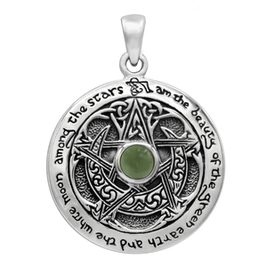 Sterling Silver Moldavite Large Moon Pentacle Pendant