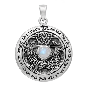 Sterling Silver Moon Pentacle Pendant Rainbow Moonstone